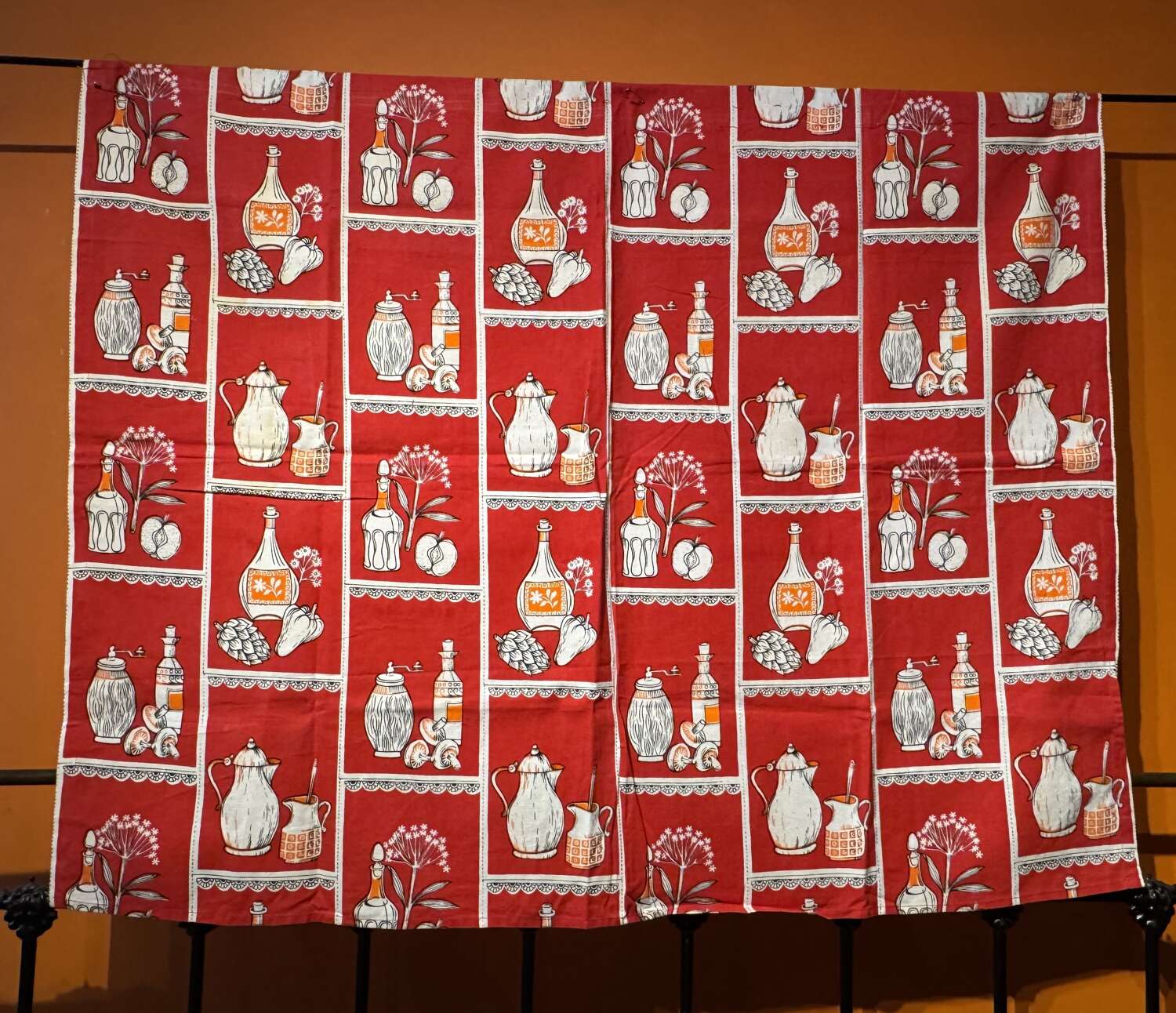 Vintage 1960s Red & White Kitchen Fabric