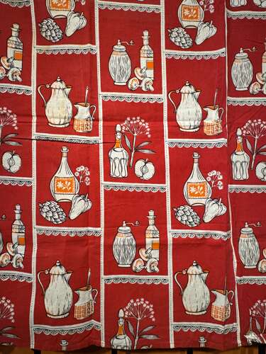 Vintage 1960s Red & White Kitchen Fabric