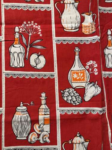 Vintage 1960s Red & White Kitchen Fabric