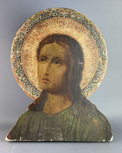 19th Century Sicilian School, Oil Panel Portrait of Christ