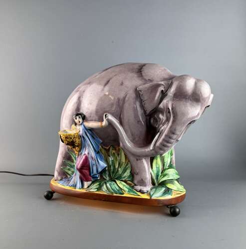 Rare French Art Deco Porcelain 'Elephant Tamer' Perfume Lamp, attributed to Argilor, Paris