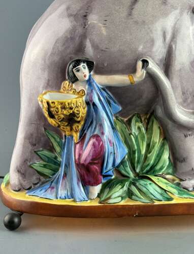 Rare French Art Deco Porcelain 'Elephant Tamer' Perfume Lamp, attributed to Argilor, Paris