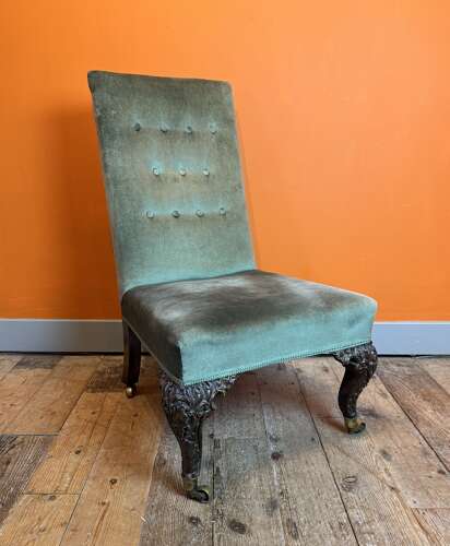 19th Century Occasional Chair with Scroll Carved Walnut Supports