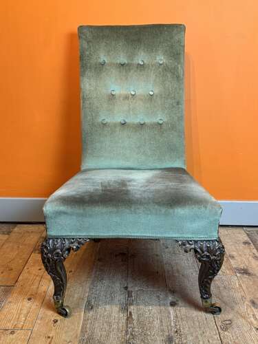 19th Century Occasional Chair with Scroll Carved Walnut Supports
