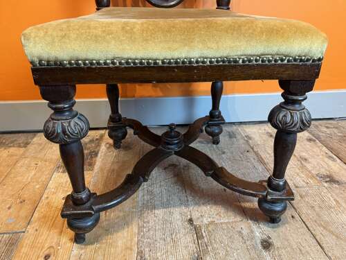 Victorian Carved Oak High-Back Side Chair in Carolian Style