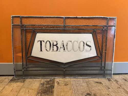 Antique Cut & Painted Glass Tobacco Shop Window Panel