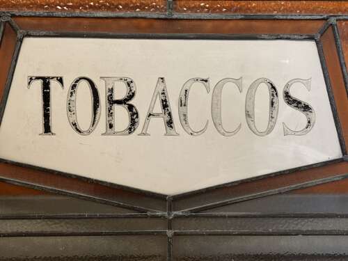 Antique Cut & Painted Glass Tobacco Shop Window Panel
