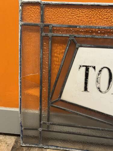 Antique Cut & Painted Glass Tobacco Shop Window Panel