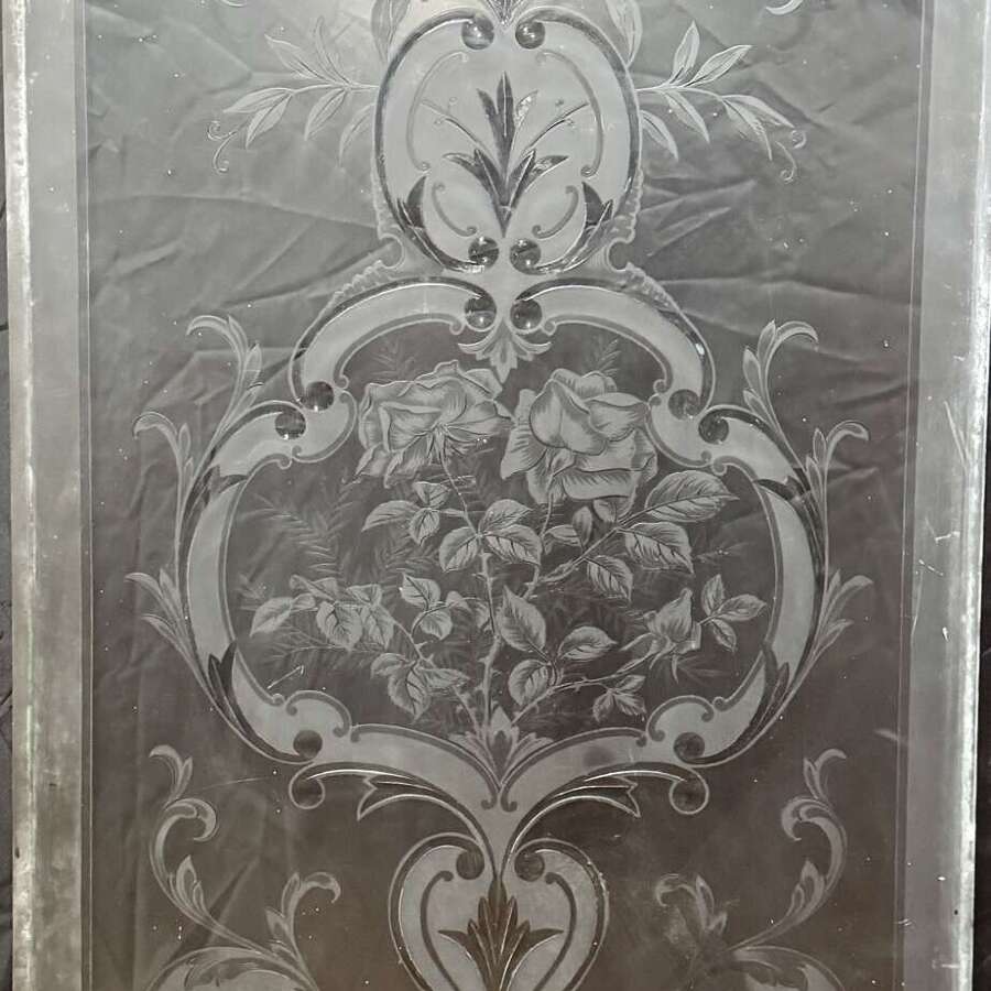 Victorian Engraved & Acid Etched Glass Window Panel
