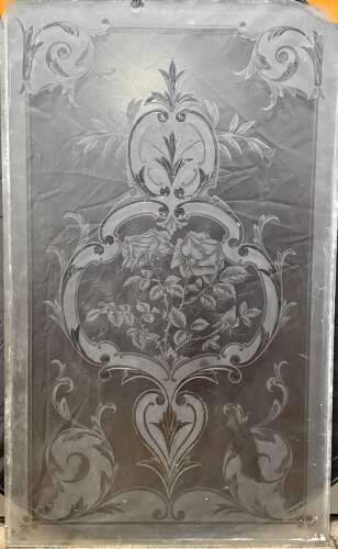 Victorian Engraved & Acid Etched Glass Window Panel