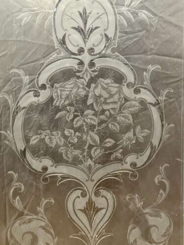 Victorian Engraved & Acid Etched Glass Window Panel