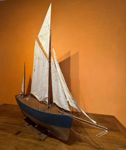 Large Scale Antique Fully Rigged Pond Yacht