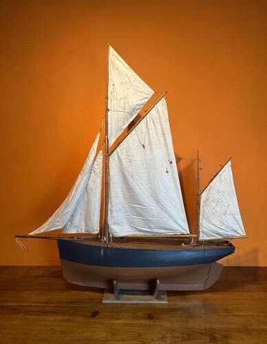 Large Scale Antique Fully Rigged Pond Yacht