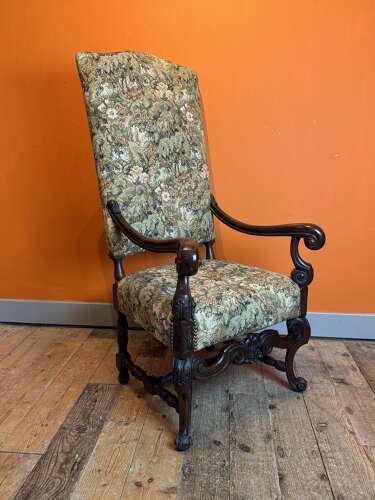 19th Century French Tapestry Upholstered Walnut Armchair in Louis XIII Style