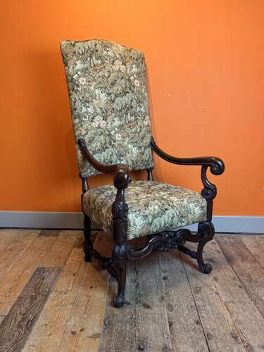 19th Century French Tapestry Upholstered Walnut Armchair in Louis XIII Style