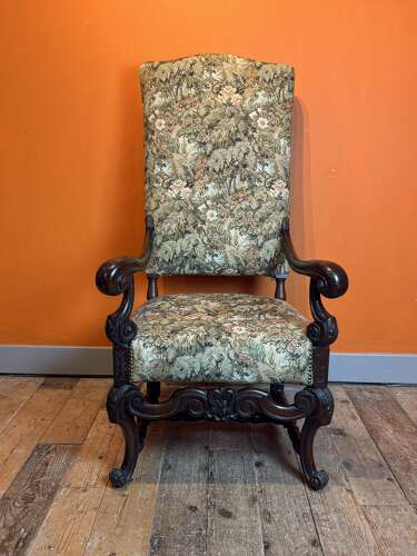 19th Century French Tapestry Upholstered Walnut Armchair in Louis XIII Style