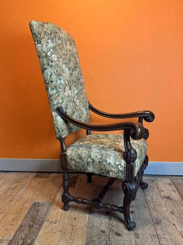 19th Century French Tapestry Upholstered Walnut Armchair in Louis XIII Style