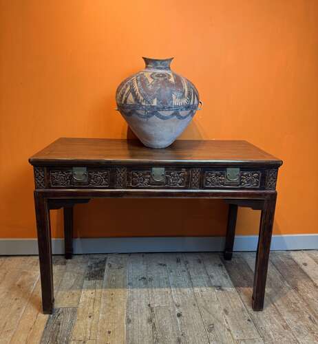 19th Century Chinese Side Table with Foliate Carved Drawers