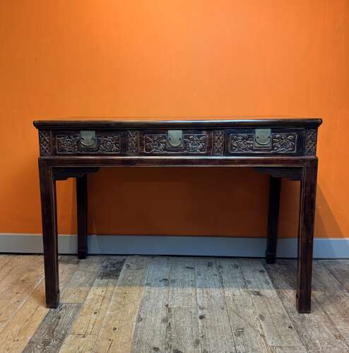 19th Century Chinese Side Table with Foliate Carved Drawers