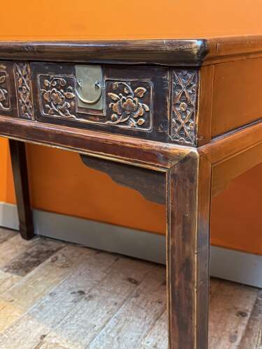 19th Century Chinese Side Table with Foliate Carved Drawers