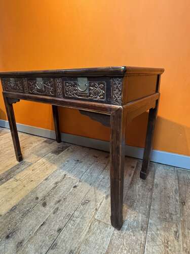 19th Century Chinese Side Table with Foliate Carved Drawers