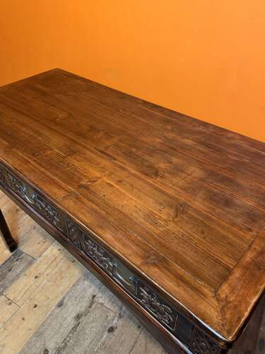 19th Century Chinese Side Table with Foliate Carved Drawers