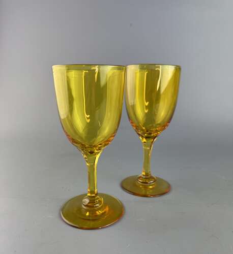 Pair of Victorian Amber Coloured Wine Glasses