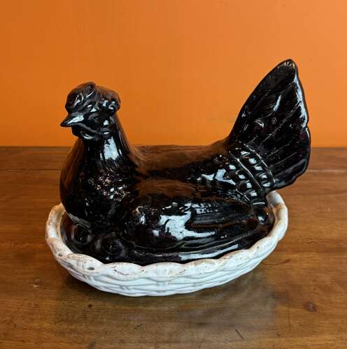 Victorian Staffordshire Pottery Jackfield Chicken Tureen