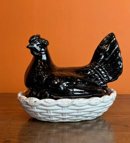 Victorian Staffordshire Pottery Jackfield Chicken Tureen