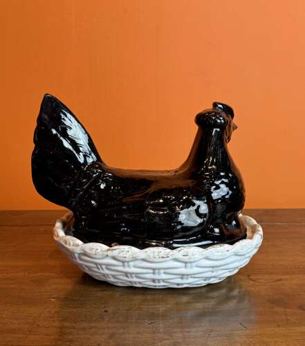 Victorian Staffordshire Pottery Jackfield Chicken Tureen