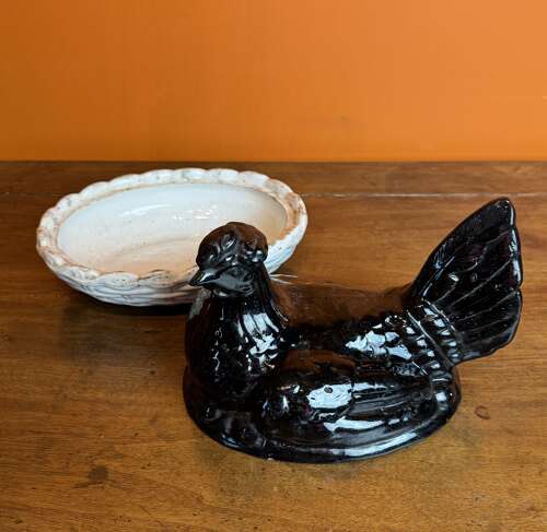 Victorian Staffordshire Pottery Jackfield Chicken Tureen