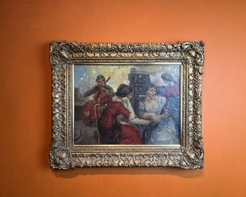 Manner of Ulisee Caputo, Oil on Canvas of a Belle Epoque Cafe Scene