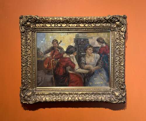 Manner of Ulisee Caputo, Oil on Canvas of a Belle Epoque Cafe Scene