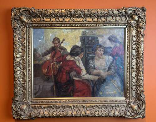 Manner of Ulisee Caputo, Oil on Canvas of a Belle Epoque Cafe Scene