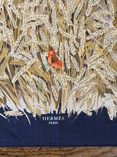 Vintage Hermes 'Les Bles' Cotton Scarf Designed By Hugo Grygkar