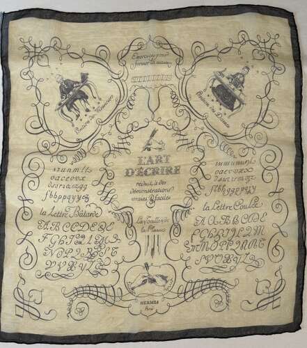 Vintage Hermes 'L'art D'ecrire' Silk Chiffon Scarf Designed By Maurice Tranchant