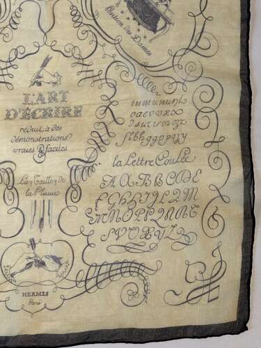 Vintage Hermes 'L'art D'ecrire' Silk Chiffon Scarf Designed By Maurice Tranchant