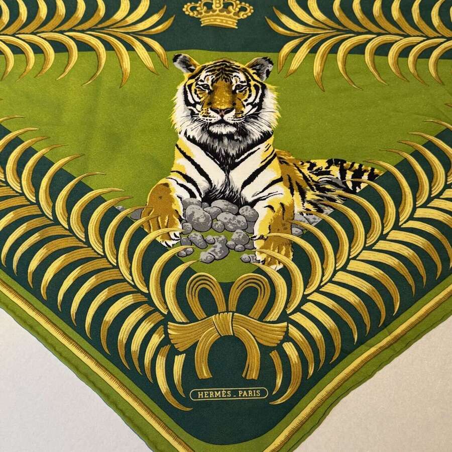 Hermes 'Tigre Royal' Triangular Silk Scarf Designed By Christian Vauzelles