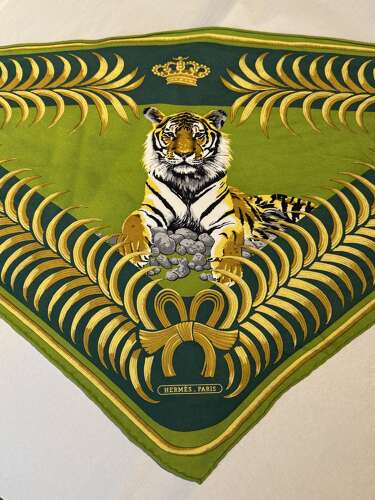 Hermes 'Tigre Royal' Triangular Silk Scarf Designed By Christian Vauzelles