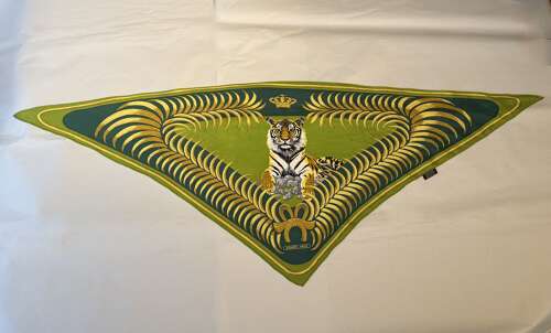Hermes 'Tigre Royal' Triangular Silk Scarf Designed By Christian Vauzelles