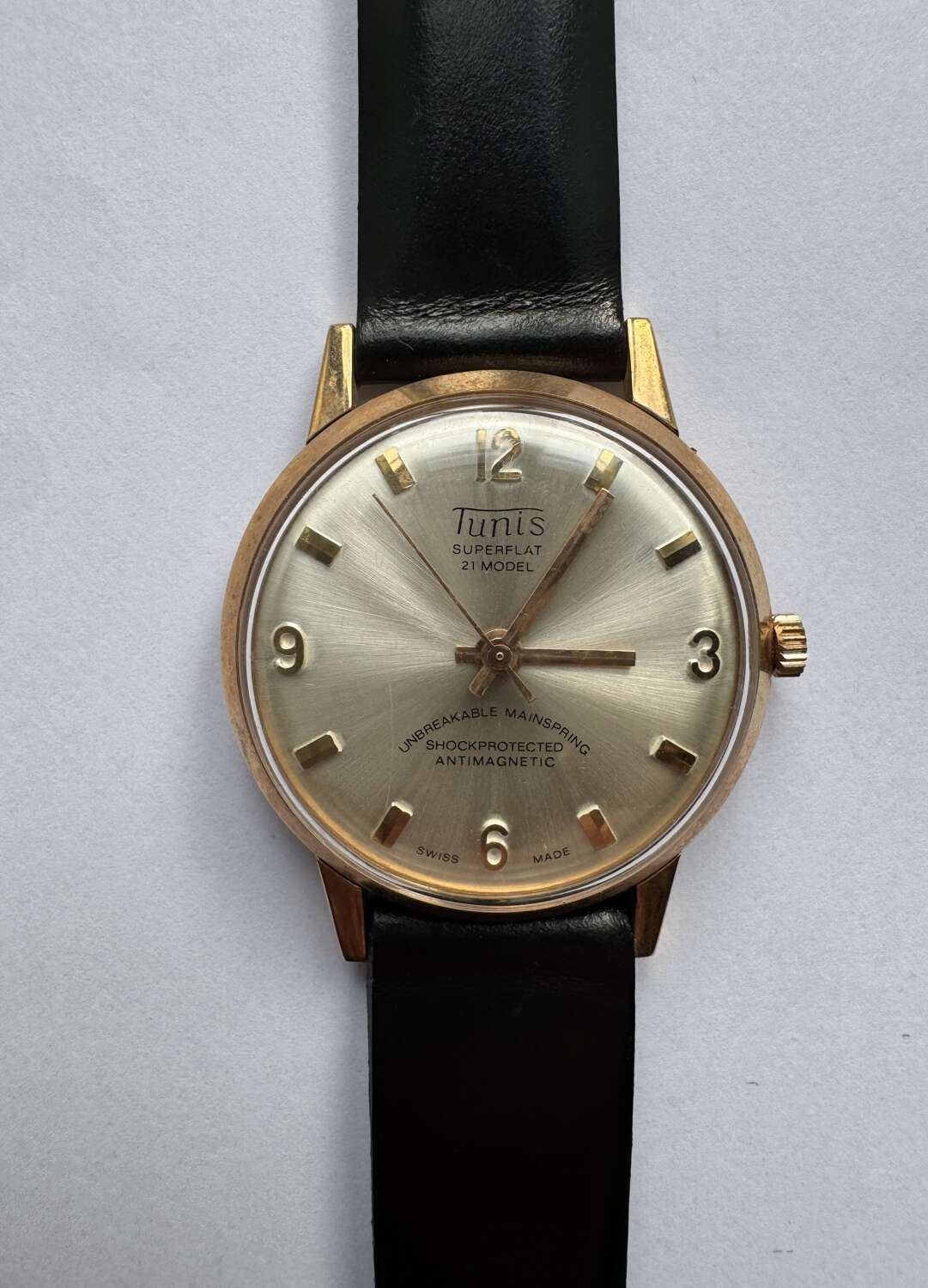Vintage 1960s TUNIS Superflat Gentleman's Wristwatch, Unused Old Shop Stock