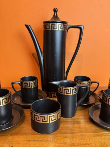 Portmeirion Black & Gold Greek Key Pattern Coffee Service