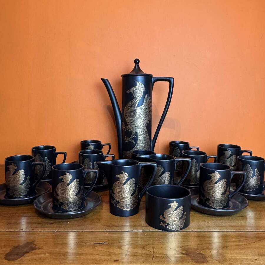 Portmeirion Black & Gold Phoenix Pattern 12 Place Coffee Service