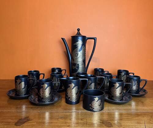 Portmeirion Black & Gold Phoenix Pattern 12 Place Coffee Service