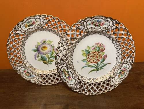Pair of Minton Newcastle Shape Basketweave Plates