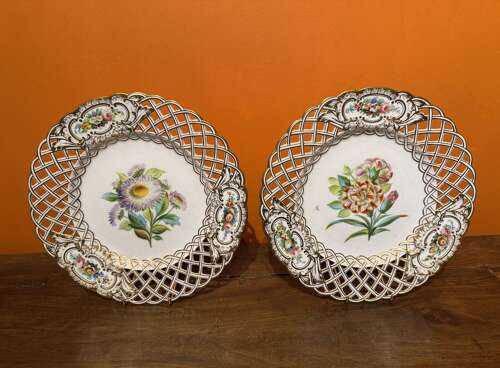 Pair of Minton Newcastle Shape Basketweave Plates
