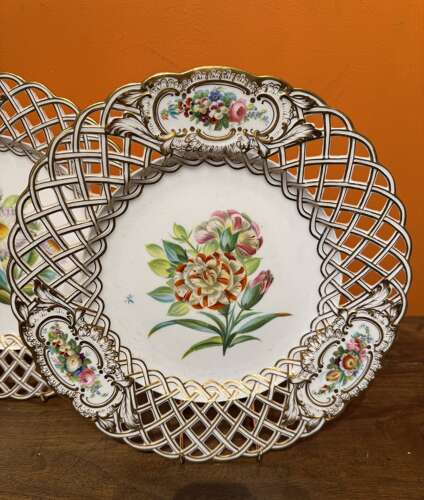 Pair of Minton Newcastle Shape Basketweave Plates
