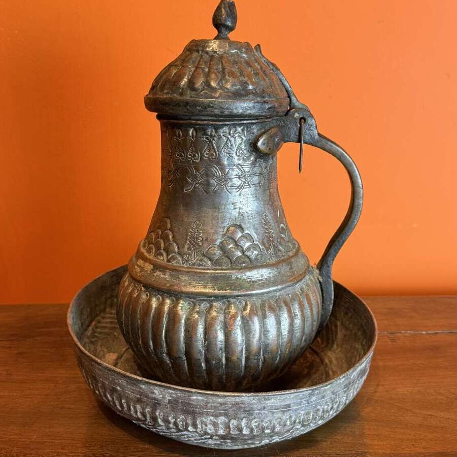 Persian Tinned Copper Water Jug & Bowl