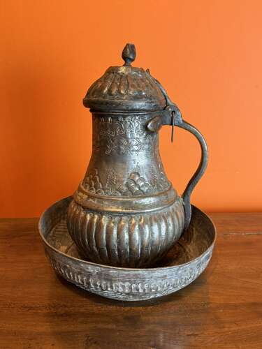 Persian Tinned Copper Water Jug & Bowl