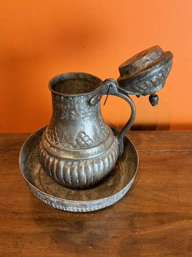 Persian Tinned Copper Water Jug & Bowl